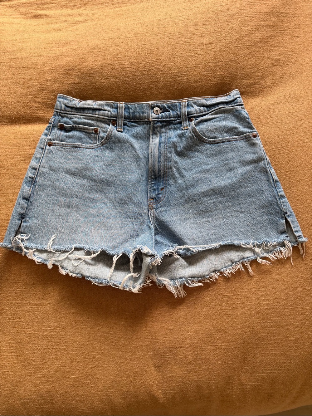 Abercrombie & Fitch Light Blue Denim High-Rise Frayed Hem Shorts